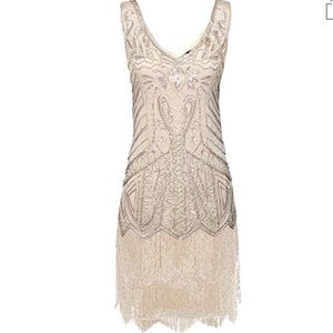 Flapper 1920s Great Gatsby Dress in champagne